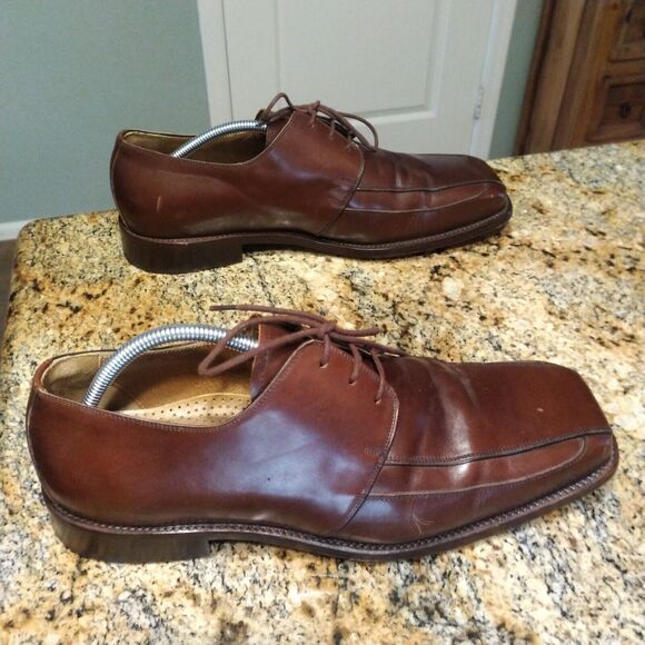 David Eden Brown Square Toe Lace Up Leather Derby Dress Shoes Men's Size 13 - Picture 5 of 13